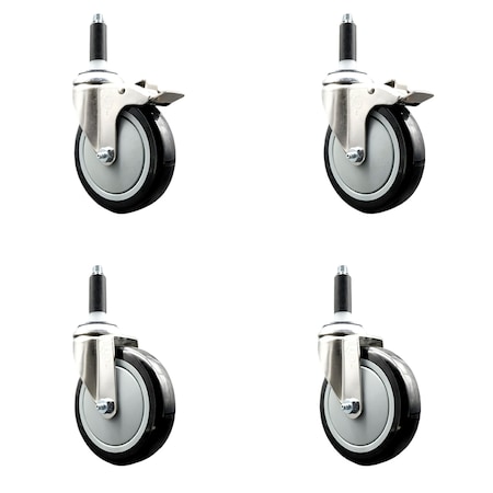 Service Caster 5 Inch 316SS Black Poly Swivel 7/8 Inch Expanding Stem Caster Lock Brake, 2PK SS316TTLEX20S514-PPUB-BLK-2-S-2-78